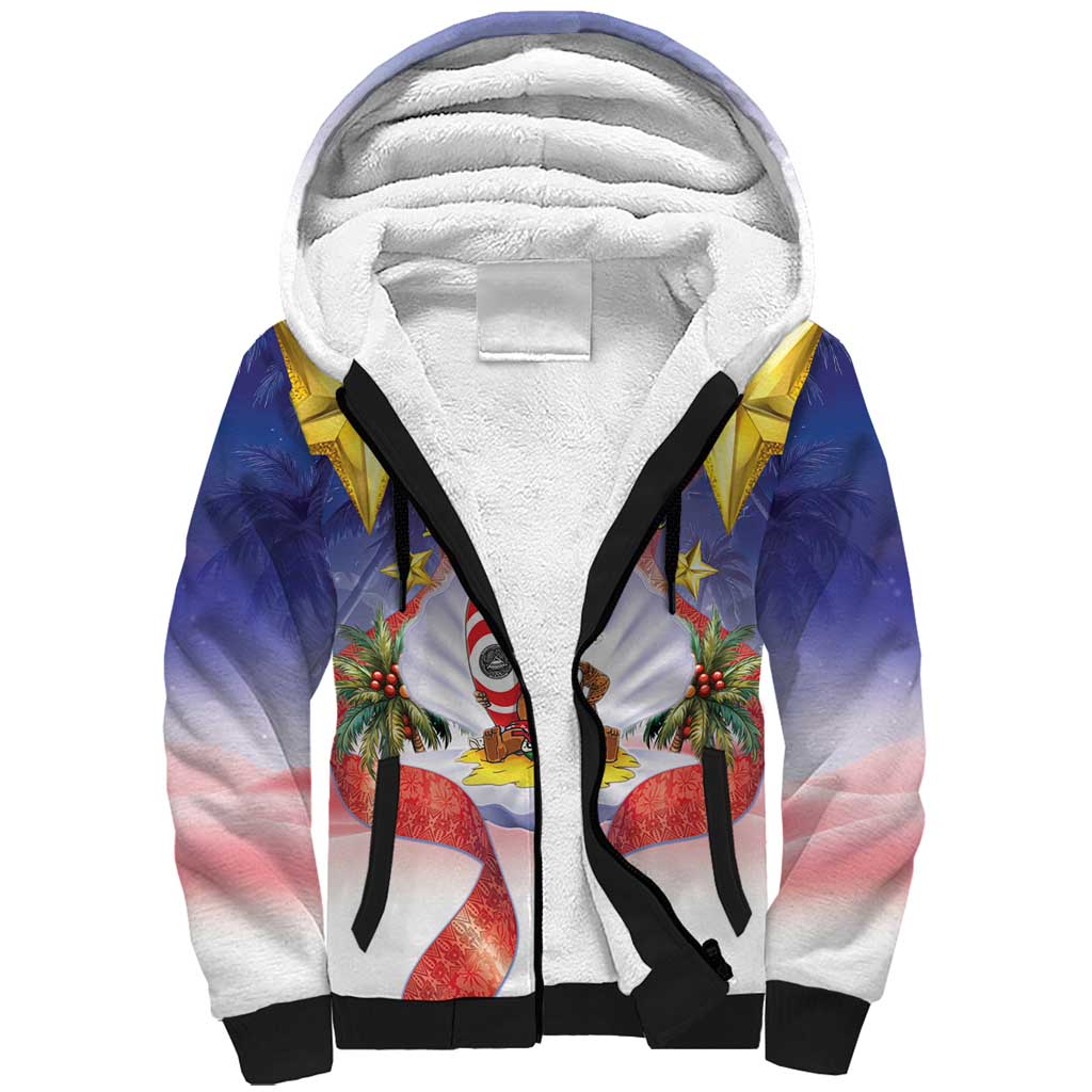 American Samoa Christmas Sherpa Hoodie Seashell Santa Beach Vibes LT05 Unisex Navy - Polynesian Pride