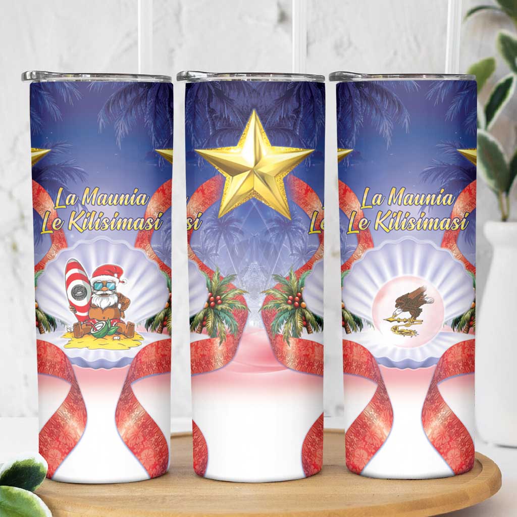 American Samoa Christmas Skinny Tumbler Seashell Santa Beach Vibes - Polynesian Pride
