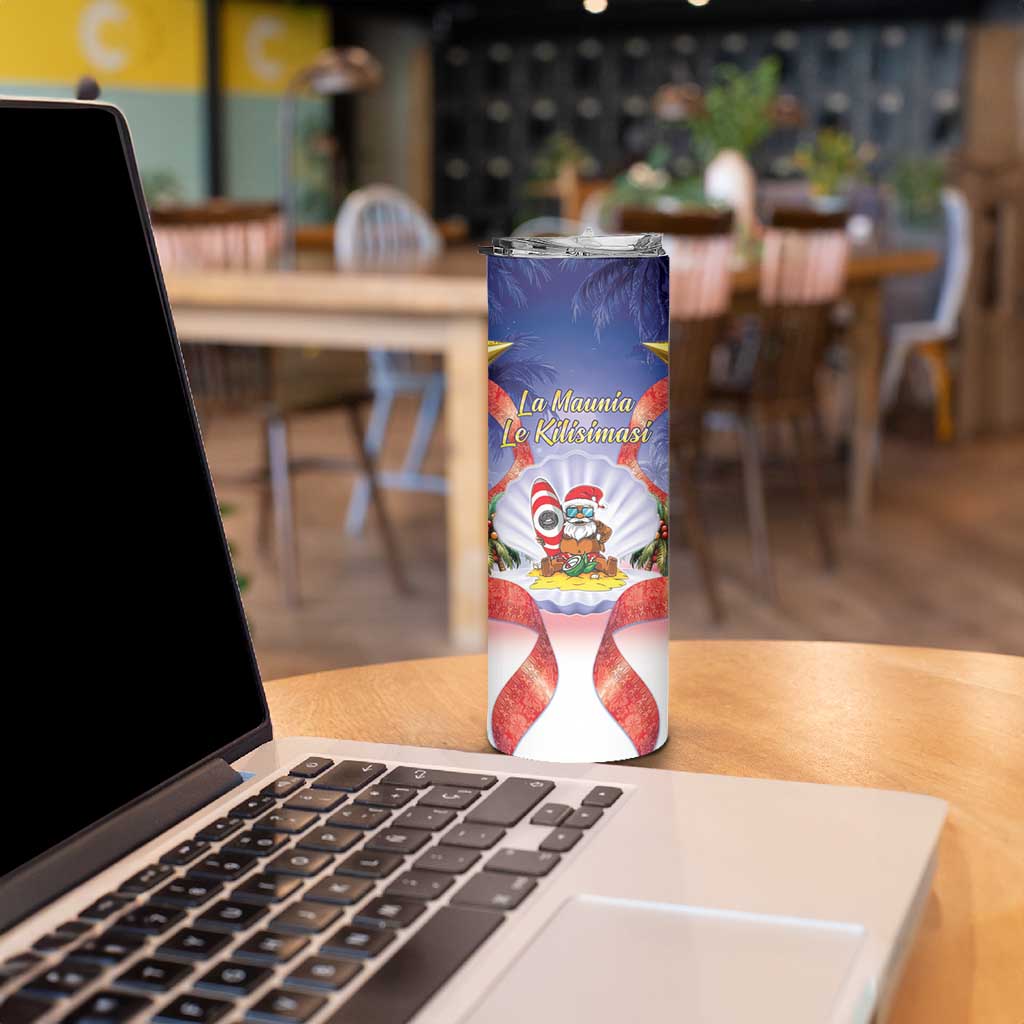 American Samoa Christmas Skinny Tumbler Seashell Santa Beach Vibes - Polynesian Pride