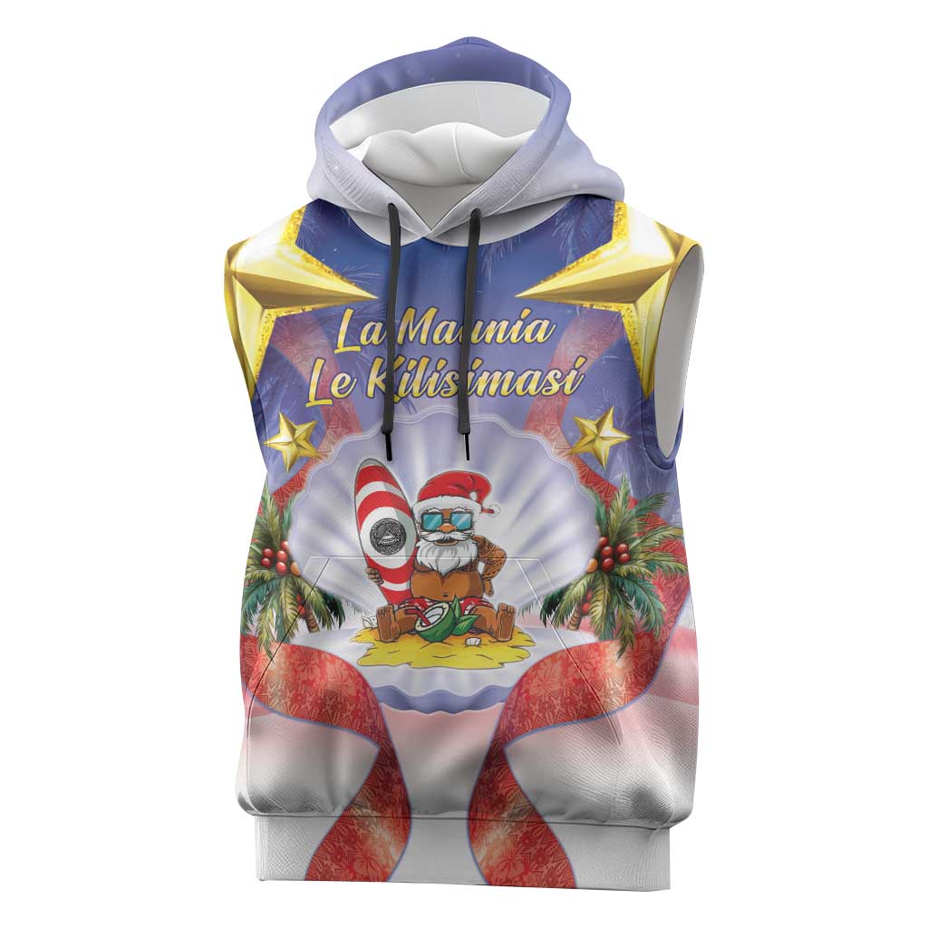 American Samoa Christmas Sleeveless Hoodie Seashell Santa Beach Vibes - Polynesian Pride