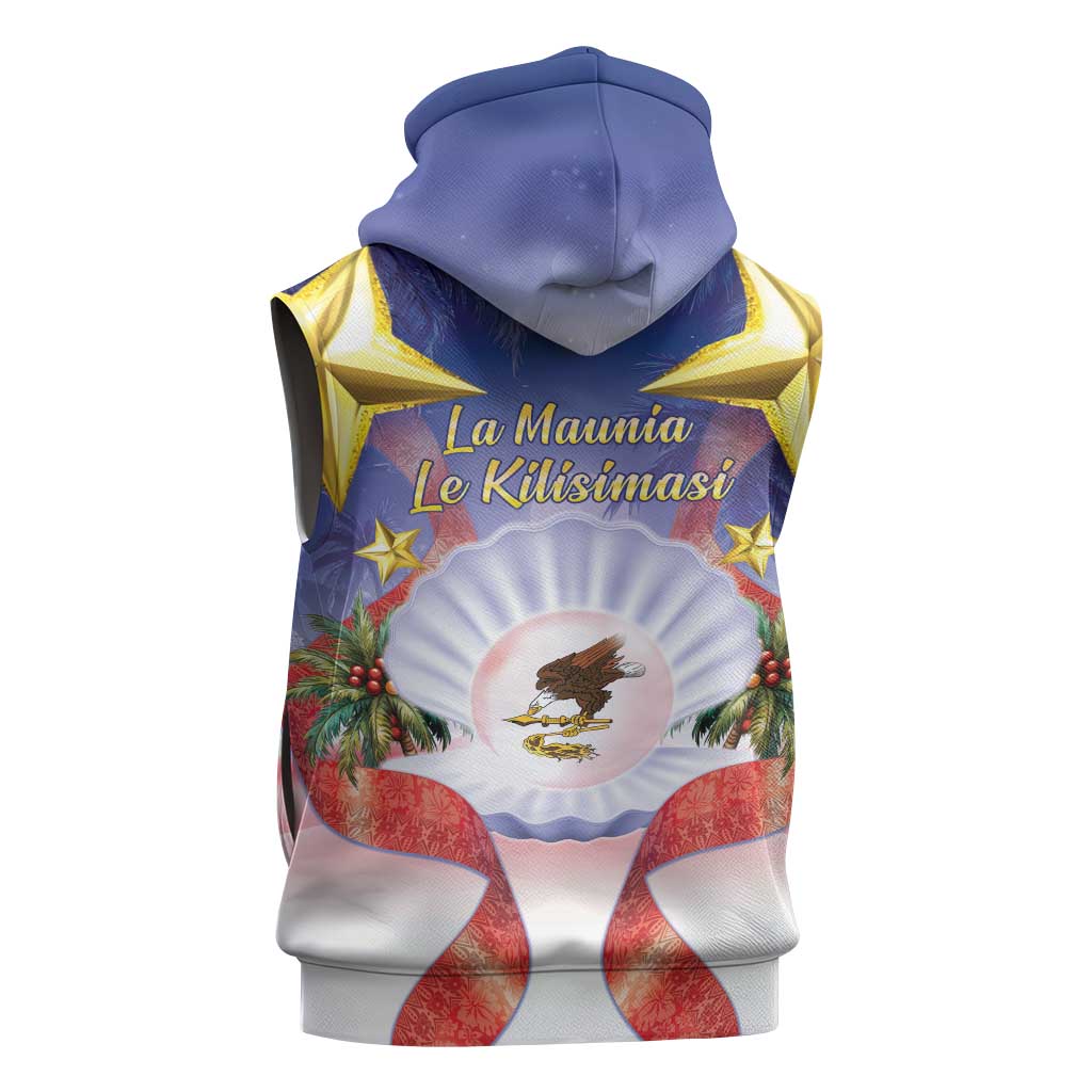 American Samoa Christmas Sleeveless Zip Hoodie Seashell Santa Beach Vibes - Polynesian Pride