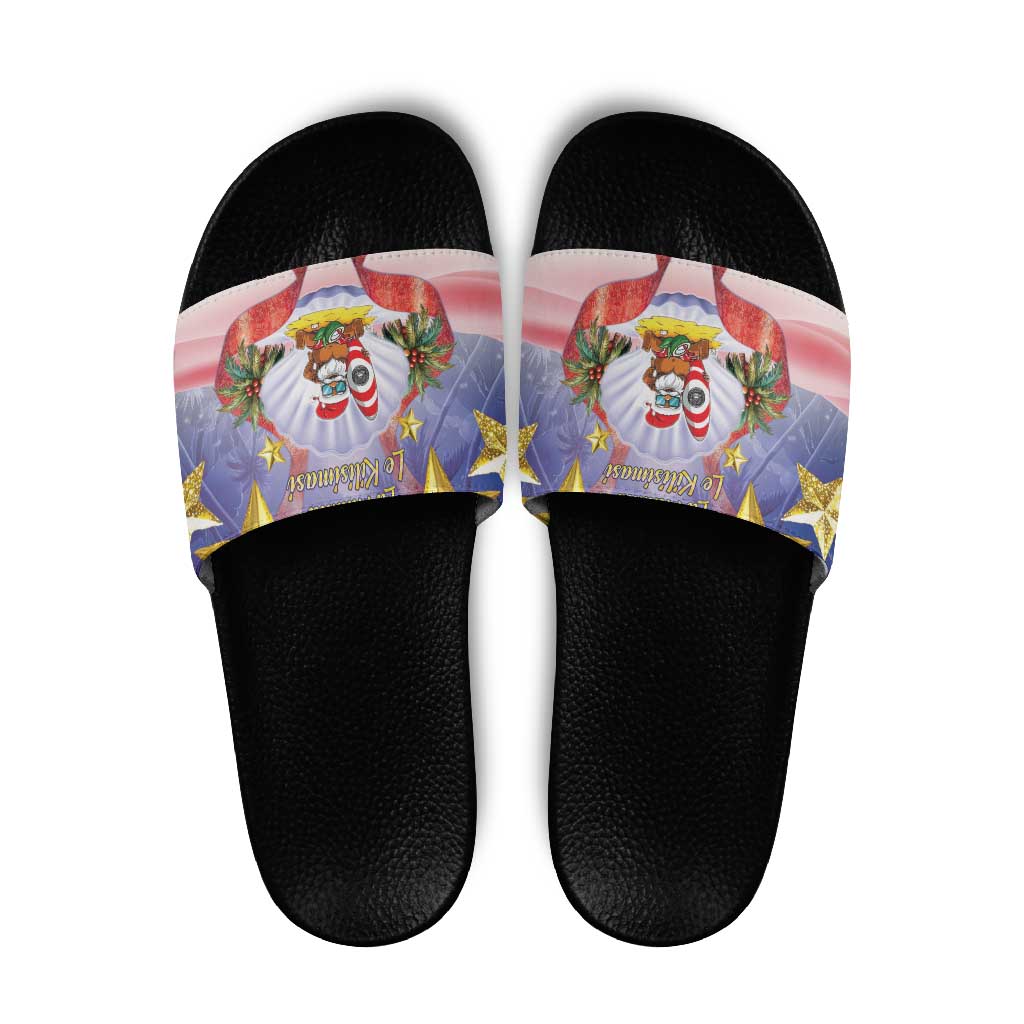 American Samoa Christmas Slide Sandals Seashell Santa Beach Vibes - Polynesian Pride