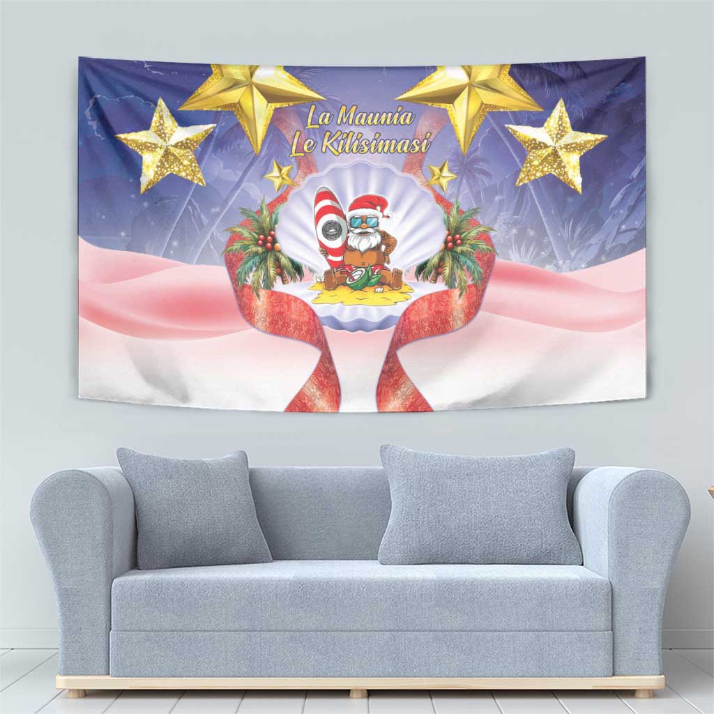 American Samoa Christmas Tapestry Seashell Santa Beach Vibes - Polynesian Pride