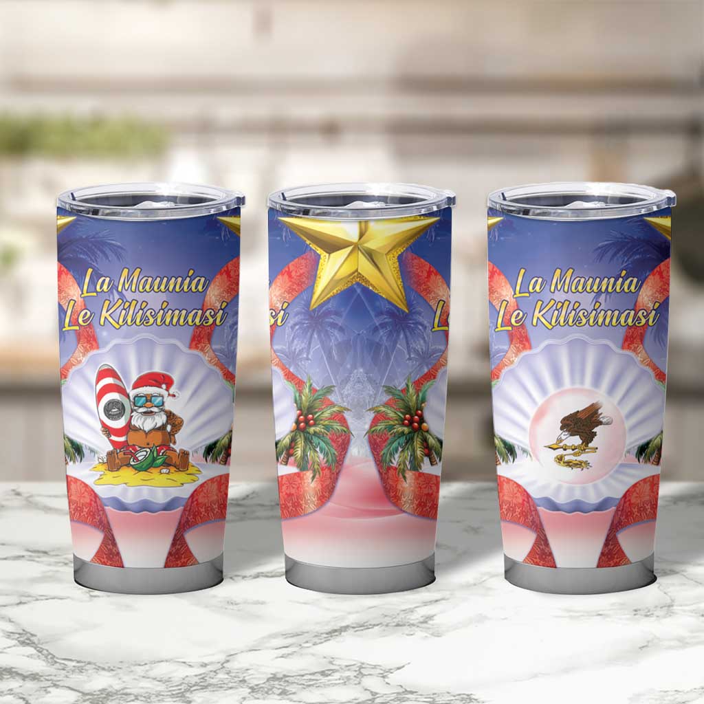 American Samoa Christmas Tumbler Cup Seashell Santa Beach Vibes - Polynesian Pride