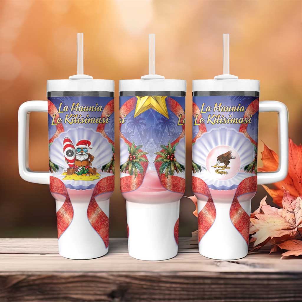American Samoa Christmas Tumbler With Handle Seashell Santa Beach Vibes - Polynesian Pride