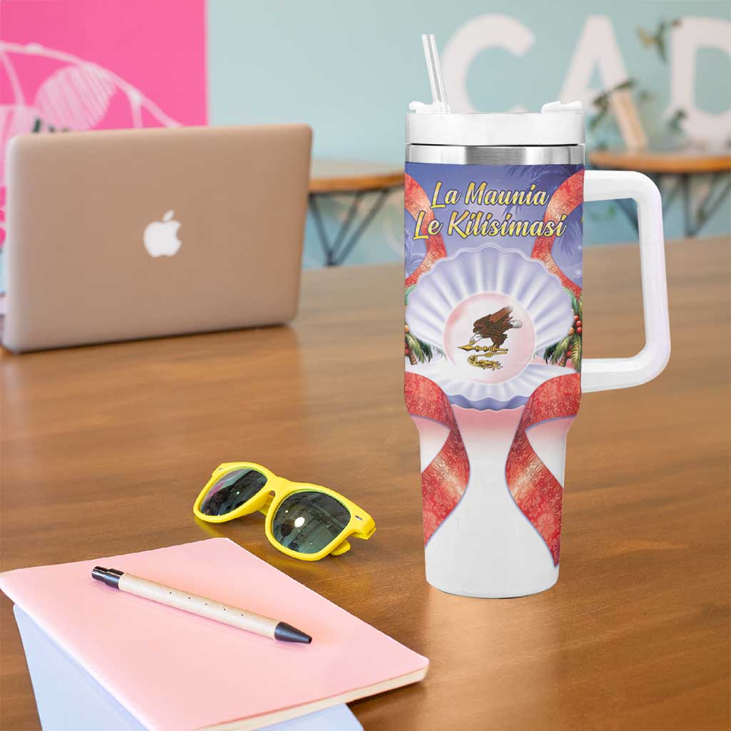 American Samoa Christmas Tumbler With Handle Seashell Santa Beach Vibes - Polynesian Pride