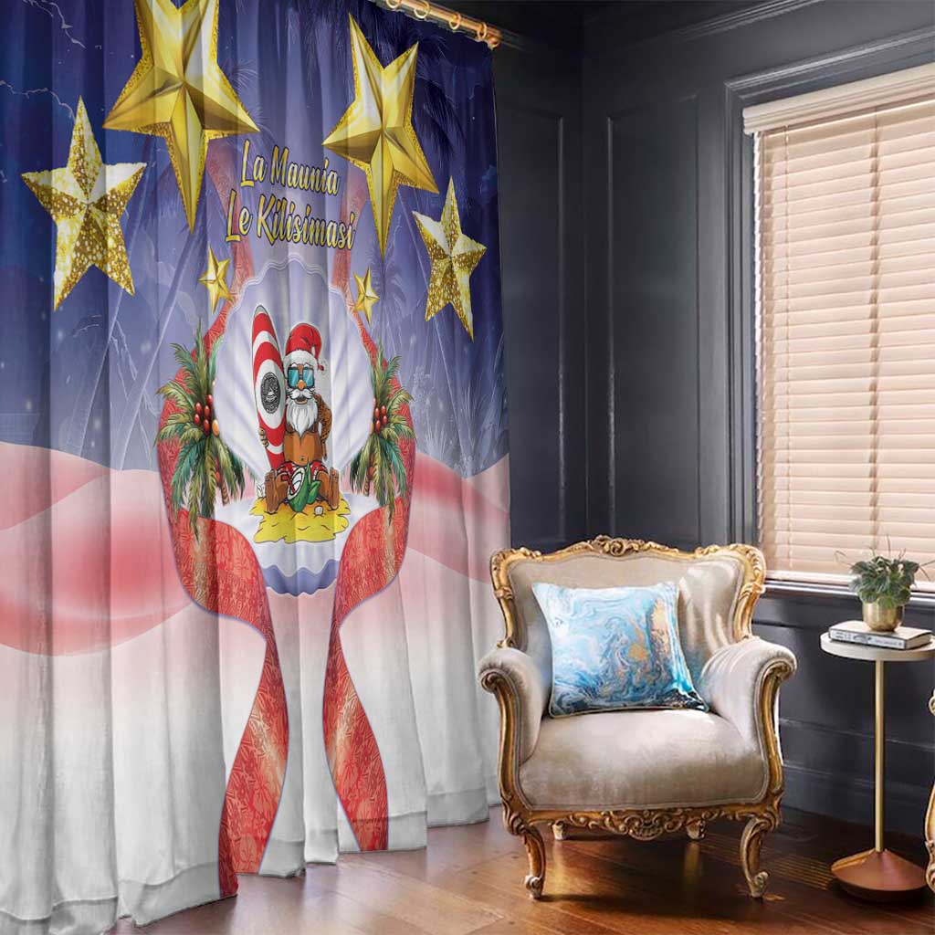 American Samoa Christmas Window Curtain Seashell Santa Beach Vibes - Polynesian Pride