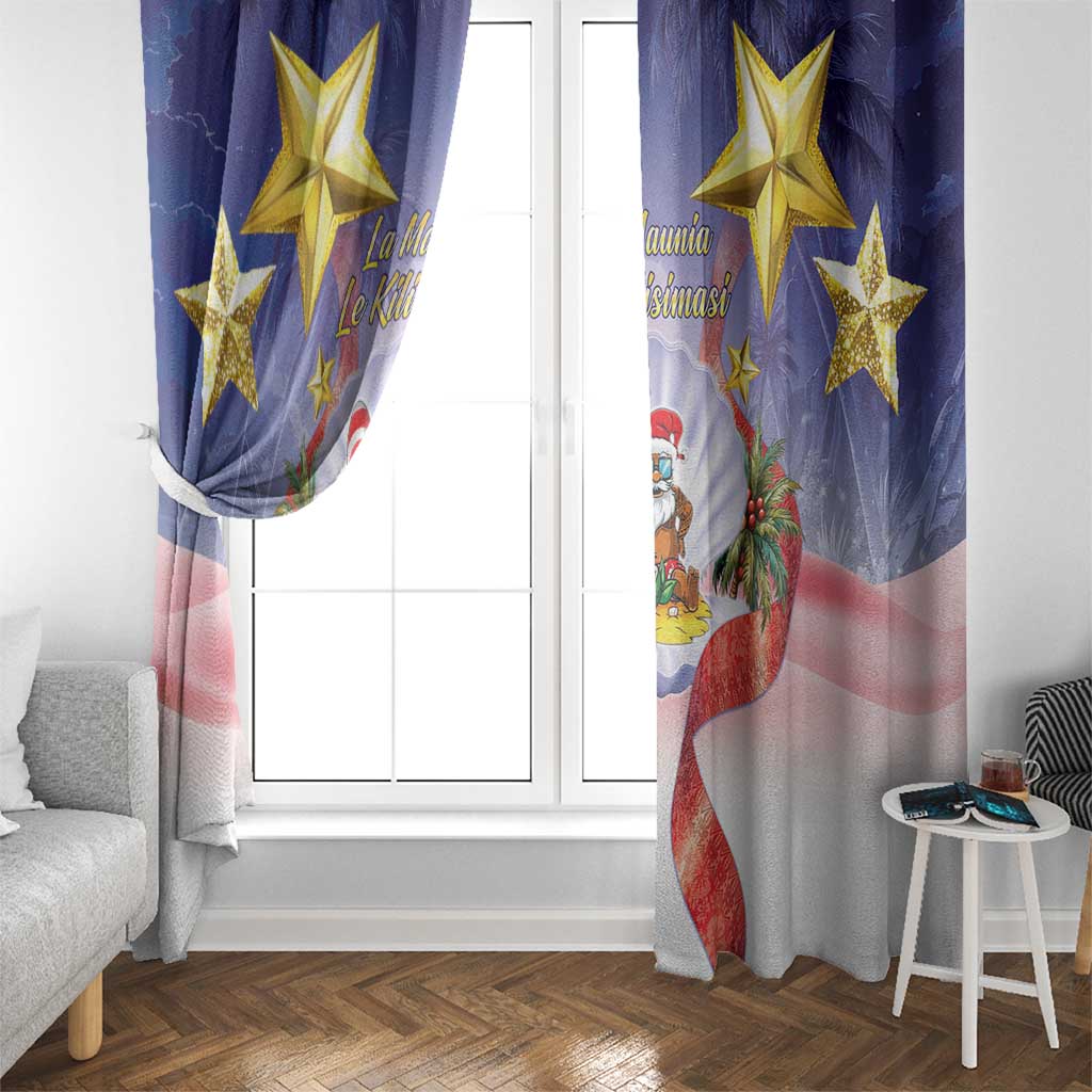 American Samoa Christmas Window Curtain Seashell Santa Beach Vibes - Polynesian Pride