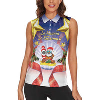 American Samoa Christmas Women Sleeveless Polo Shirt Seashell Santa Beach Vibes - Polynesian Pride