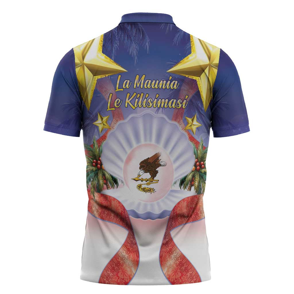 American Samoa Christmas Zipper Polo Shirt Seashell Santa Beach Vibes - Polynesian Pride