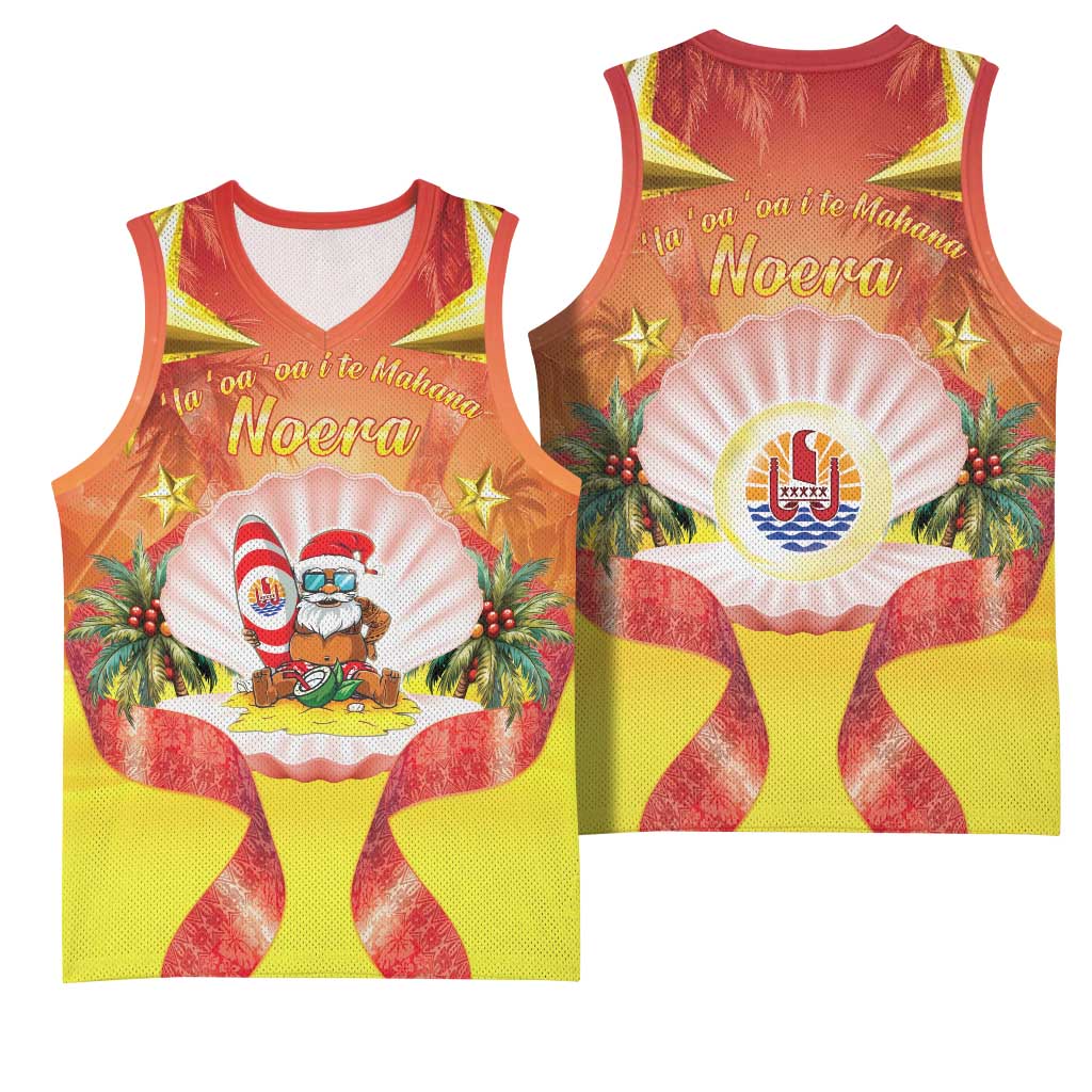 French Polynesia Christmas Basketball Jersey Seashell Santa Beach Vibes - Polynesian Pride