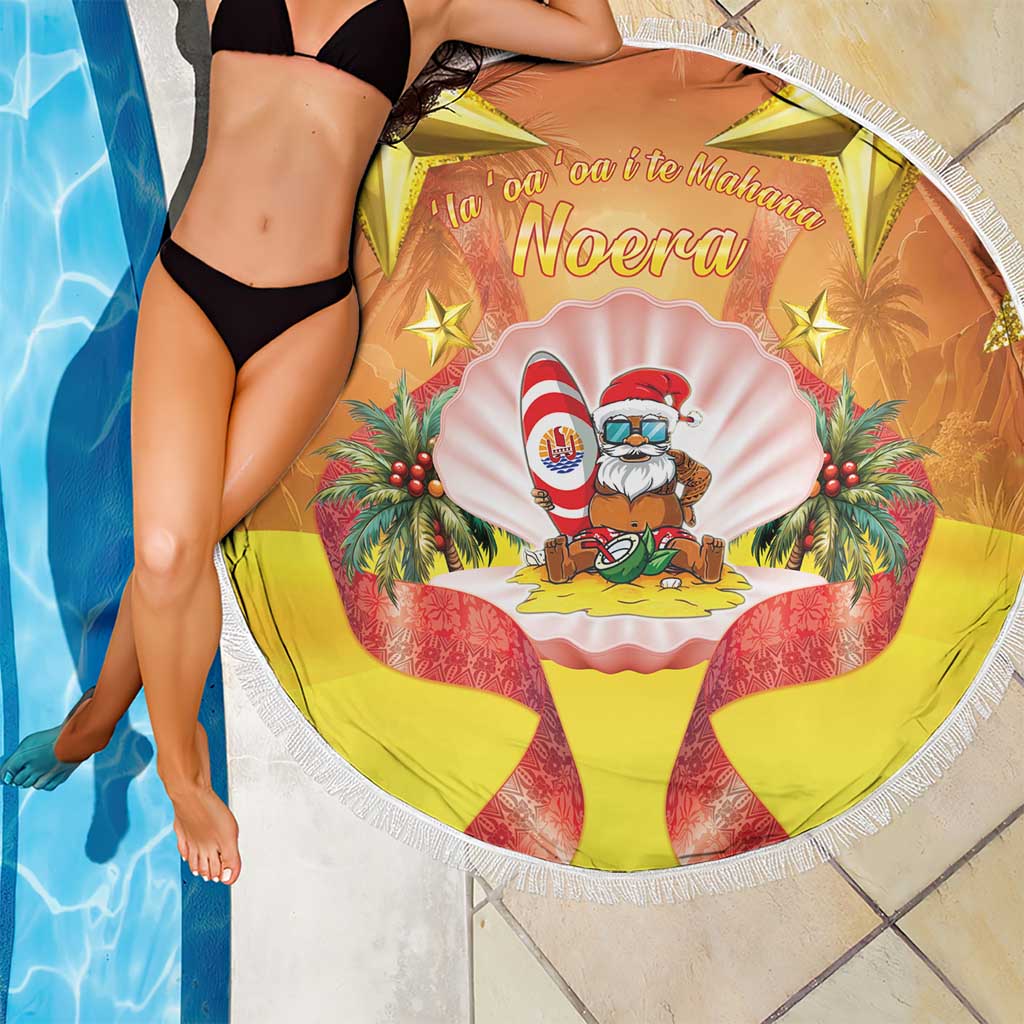 French Polynesia Christmas Beach Blanket Seashell Santa Beach Vibes - Polynesian Pride