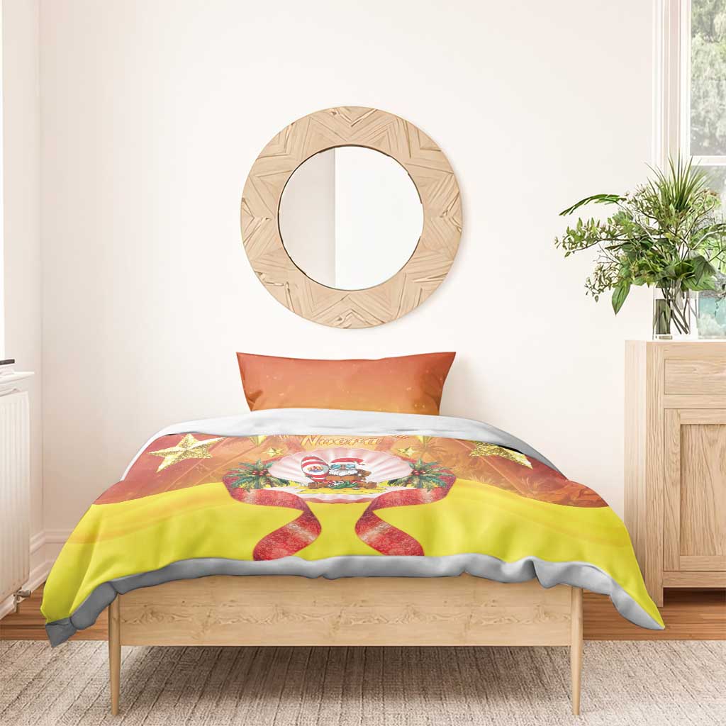 French Polynesia Christmas Bedding Set Seashell Santa Beach Vibes - Polynesian Pride