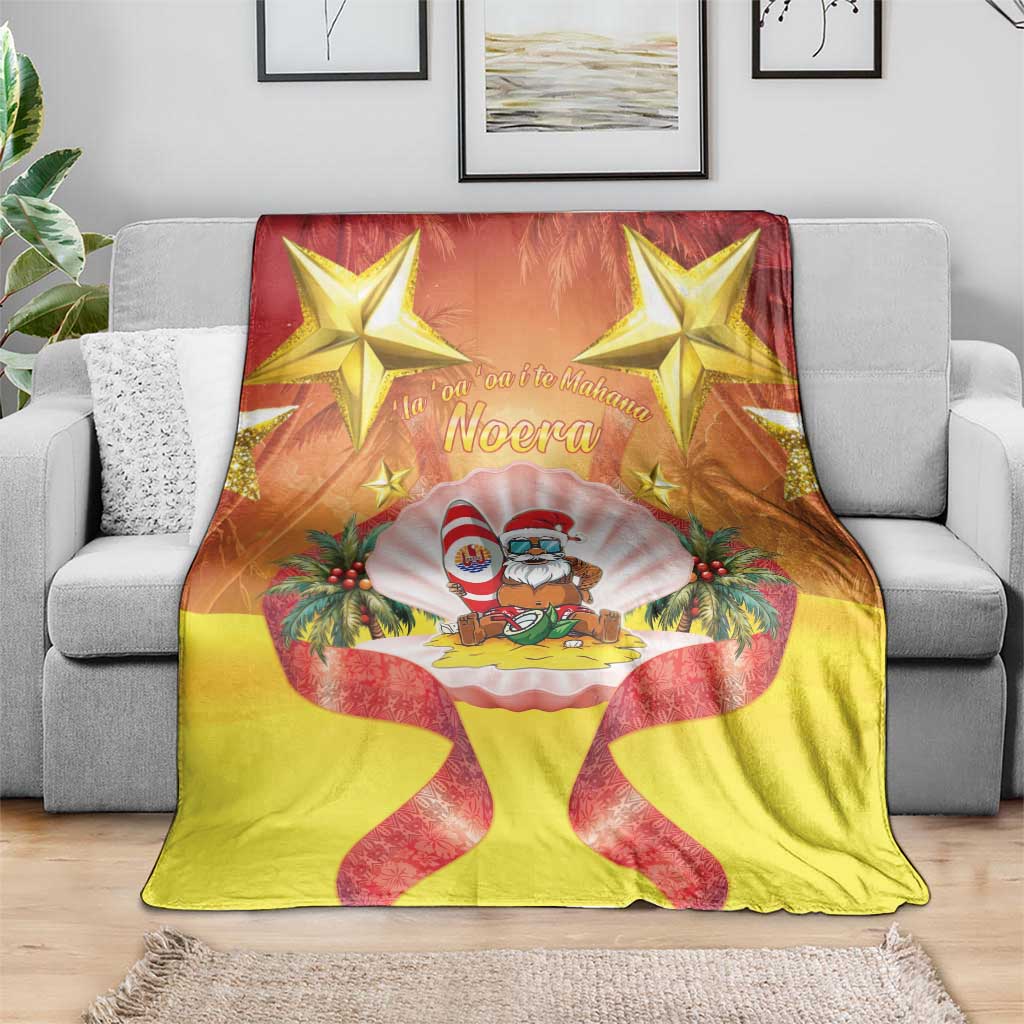 French Polynesia Christmas Blanket Seashell Santa Beach Vibes - Polynesian Pride