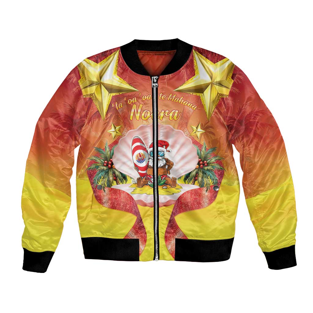 French Polynesia Christmas Bomber Jacket Seashell Santa Beach Vibes - Polynesian Pride