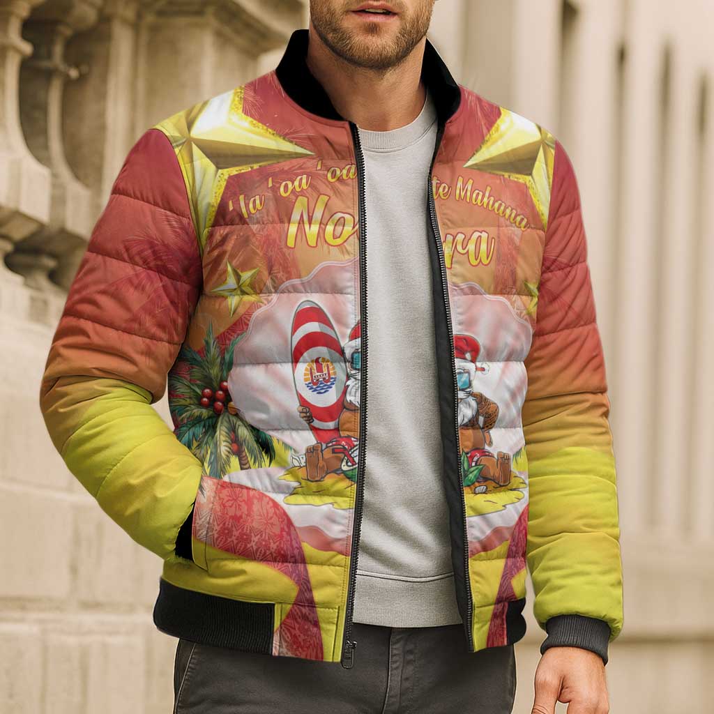 French Polynesia Christmas Bomber Puffer Jacket Seashell Santa Beach Vibes - Polynesian Pride