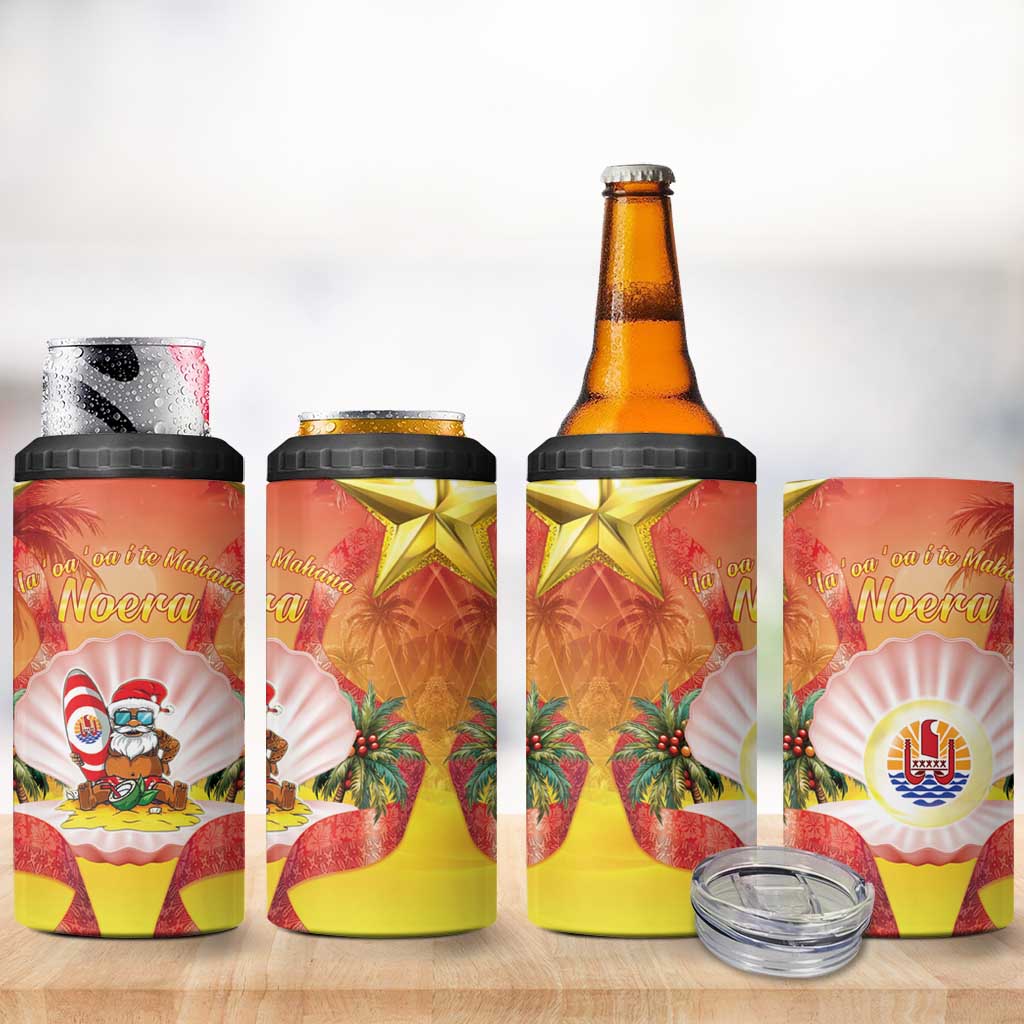 French Polynesia Christmas 4 in 1 Can Cooler Tumbler Seashell Santa Beach Vibes - Polynesian Pride