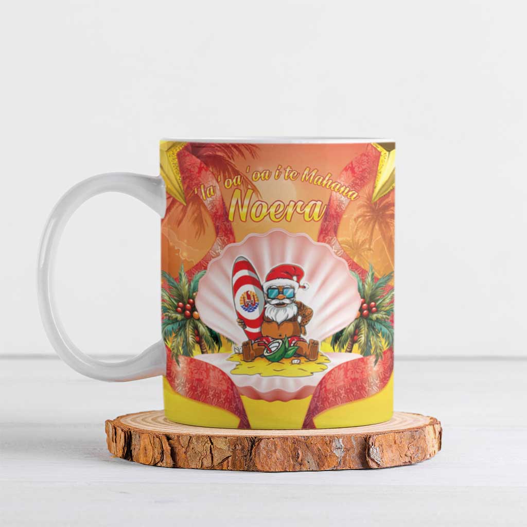 French Polynesia Christmas Ceramic Mug Seashell Santa Beach Vibes - Polynesian Pride
