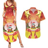 French Polynesia Christmas Couples Matching Summer Maxi Dress and Hawaiian Shirt Seashell Santa Beach Vibes - Polynesian Pride