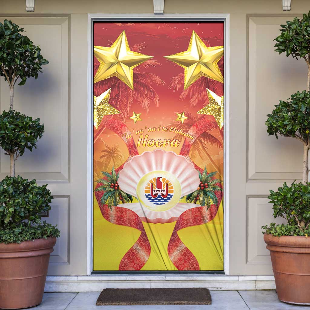 French Polynesia Christmas Door Cover Seashell Santa Beach Vibes - Polynesian Pride