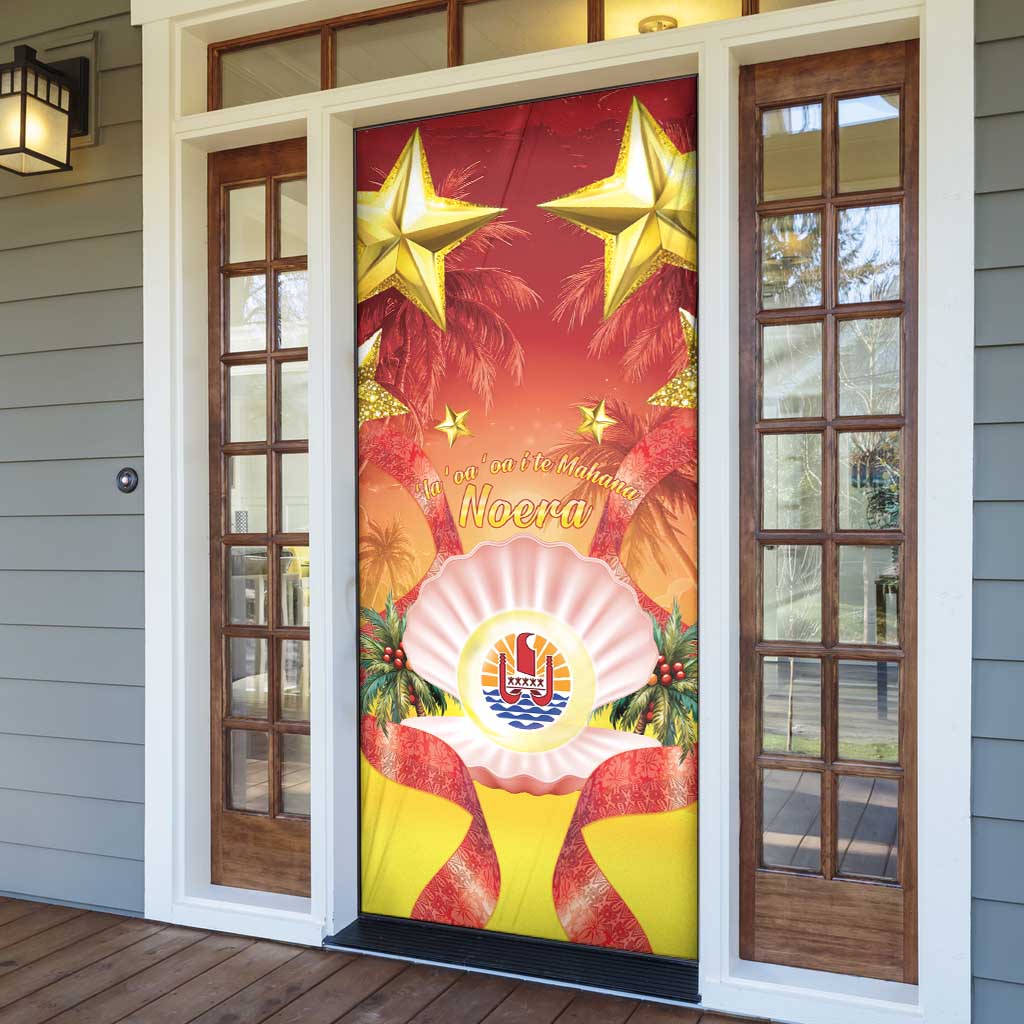 French Polynesia Christmas Door Cover Seashell Santa Beach Vibes - Polynesian Pride