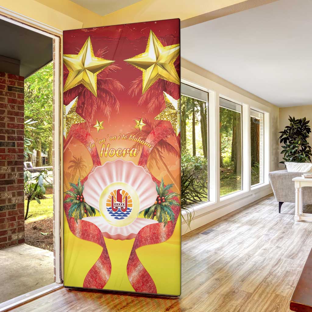 French Polynesia Christmas Door Cover Seashell Santa Beach Vibes - Polynesian Pride