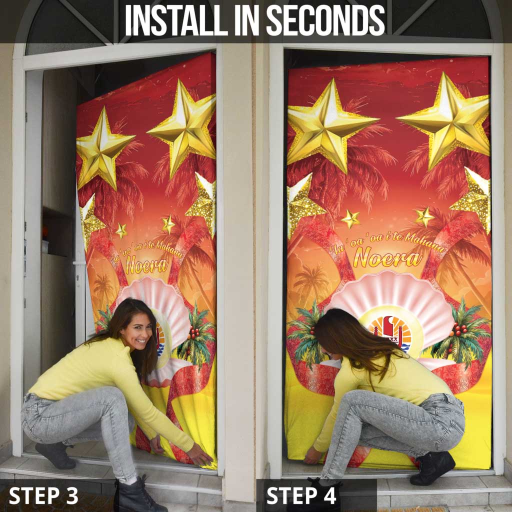 French Polynesia Christmas Door Cover Seashell Santa Beach Vibes - Polynesian Pride