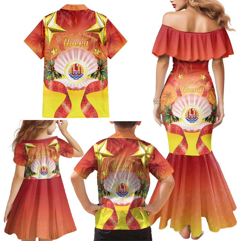 French Polynesia Christmas Family Matching Mermaid Dress and Hawaiian Shirt Seashell Santa Beach Vibes - Polynesian Pride