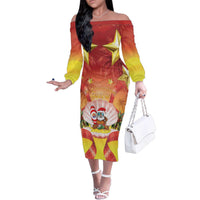 French Polynesia Christmas Family Matching Off The Shoulder Long Sleeve Dress and Hawaiian Shirt Seashell Santa Beach Vibes - Polynesian Pride