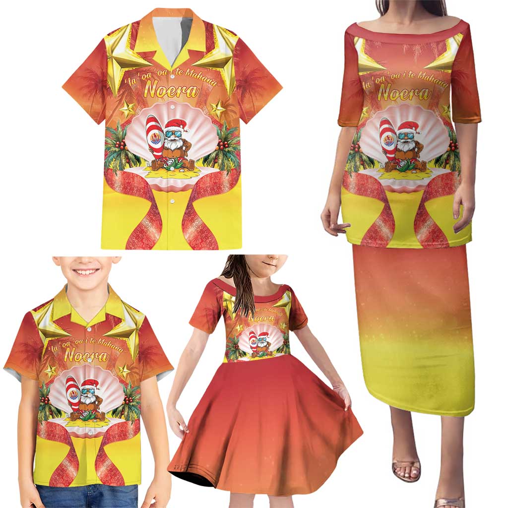 French Polynesia Christmas Family Matching Puletasi and Hawaiian Shirt Seashell Santa Beach Vibes - Polynesian Pride