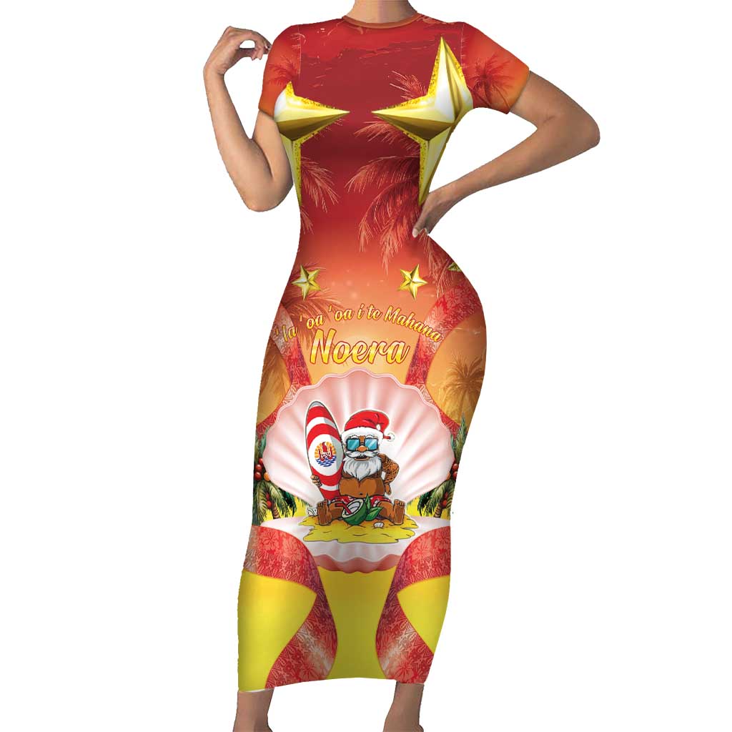 French Polynesia Christmas Family Matching Short Sleeve Bodycon Dress and Hawaiian Shirt Seashell Santa Beach Vibes - Polynesian Pride