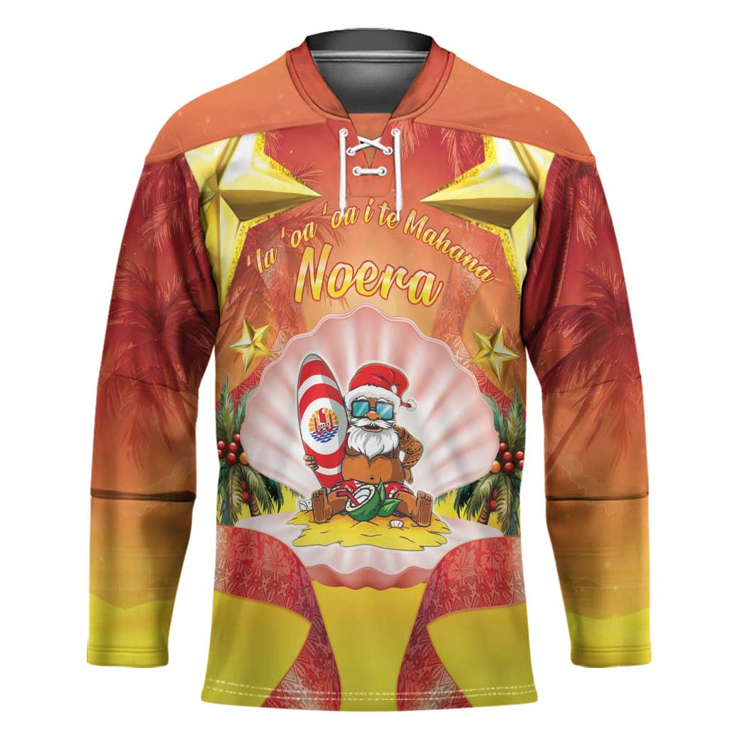 French Polynesia Christmas Hockey Jersey Seashell Santa Beach Vibes - Polynesian Pride