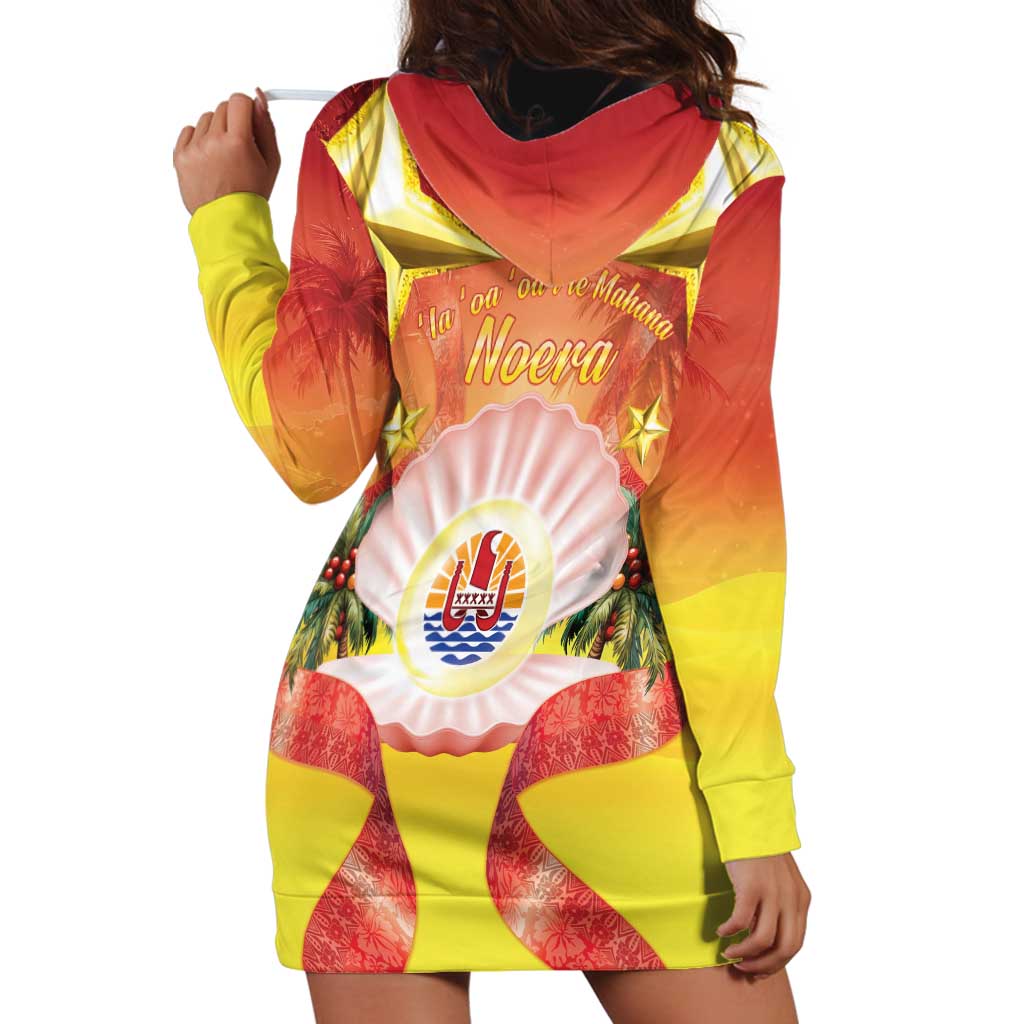 French Polynesia Christmas Hoodie Dress Seashell Santa Beach Vibes - Polynesian Pride