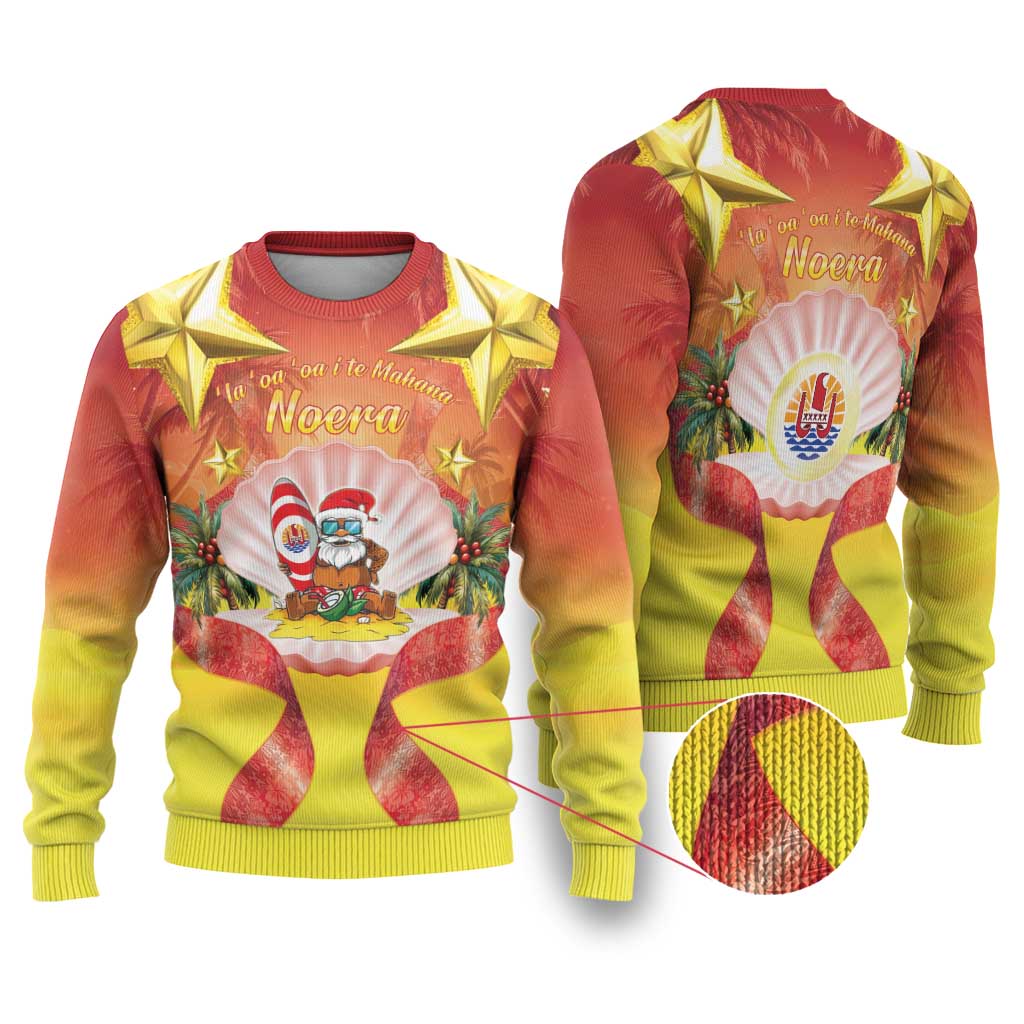 French Polynesia Christmas Ugly Christmas Sweater Seashell Santa Beach Vibes - Polynesian Pride