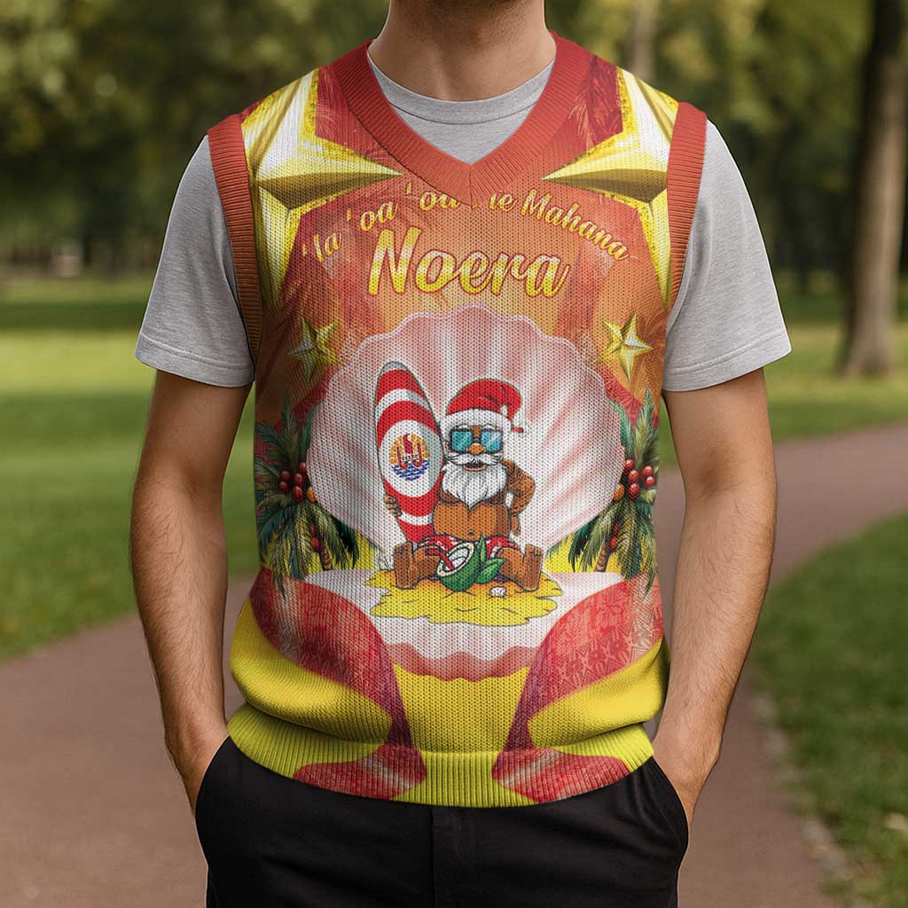French Polynesia Christmas Knitted V-Neck Vest Seashell Santa Beach Vibes - Polynesian Pride