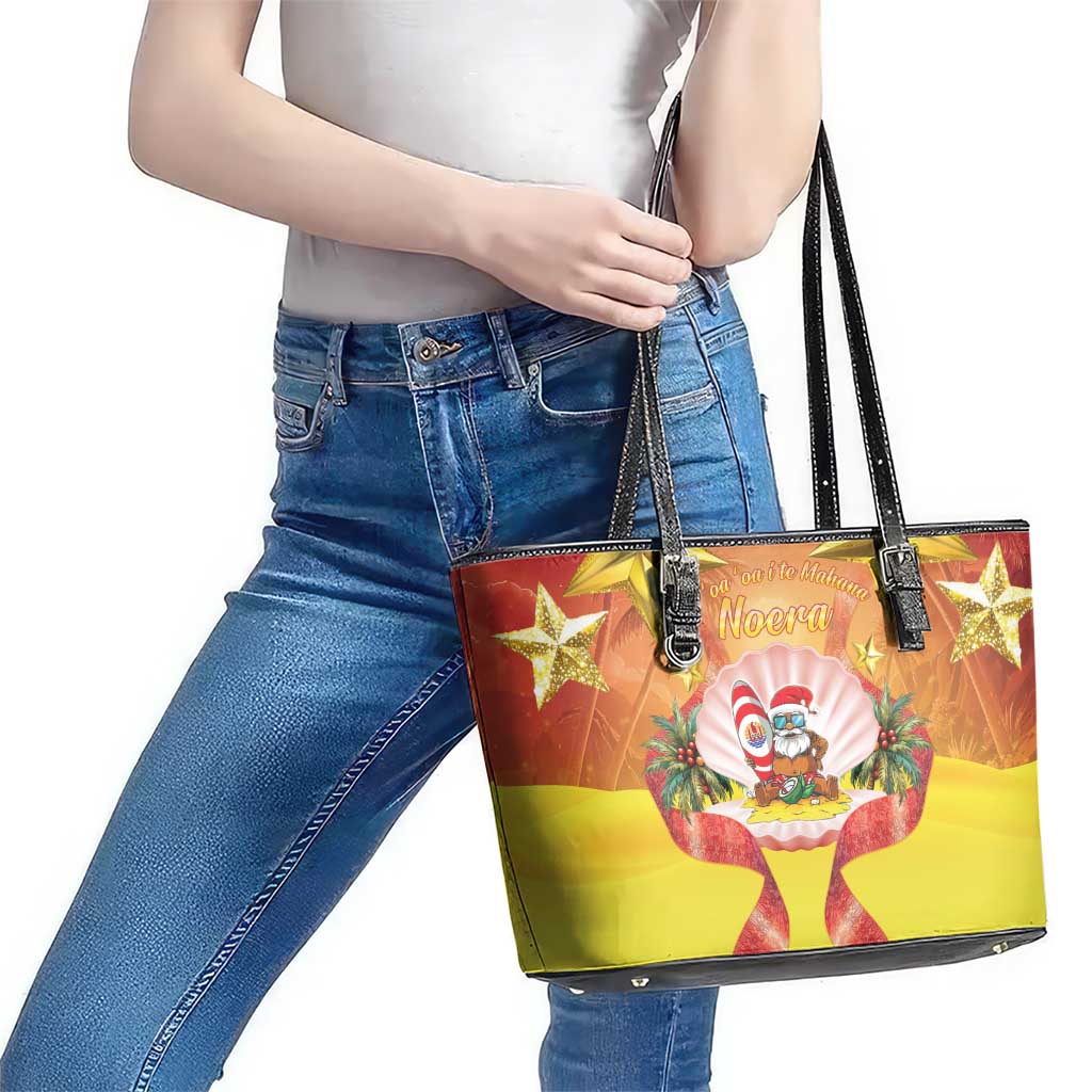 French Polynesia Christmas Leather Tote Bag Seashell Santa Beach Vibes - Polynesian Pride