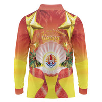 French Polynesia Christmas Long Sleeve Polo Shirt Seashell Santa Beach Vibes - Polynesian Pride