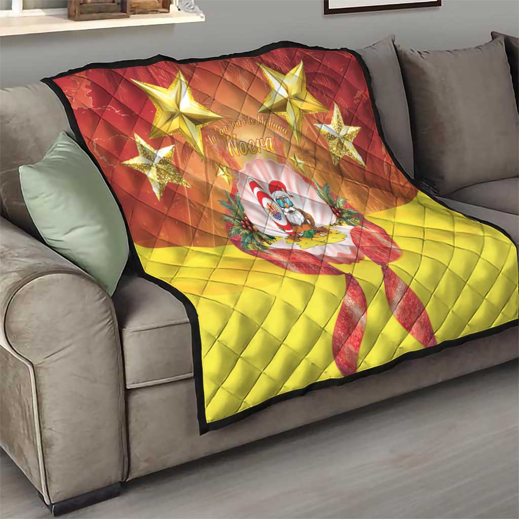 French Polynesia Christmas Quilt Seashell Santa Beach Vibes - Polynesian Pride