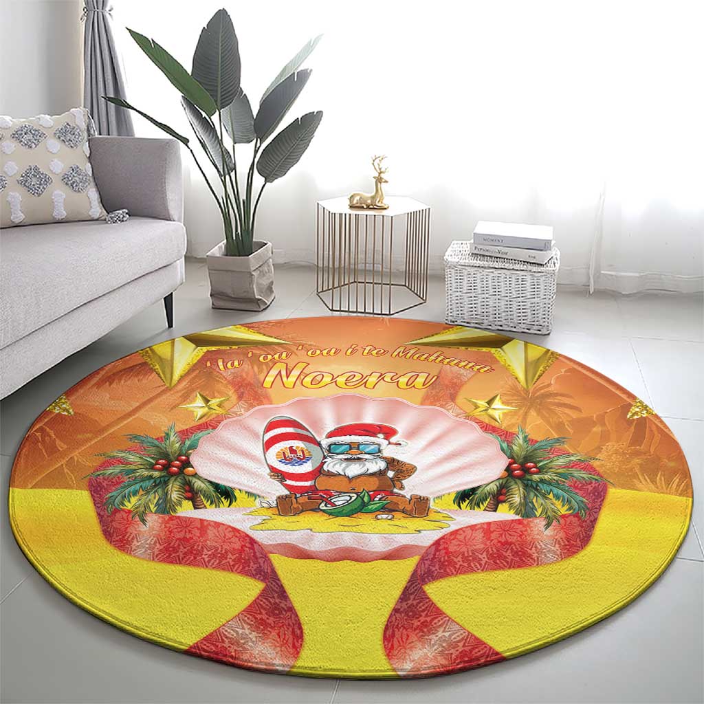 French Polynesia Christmas Round Carpet Seashell Santa Beach Vibes - Polynesian Pride