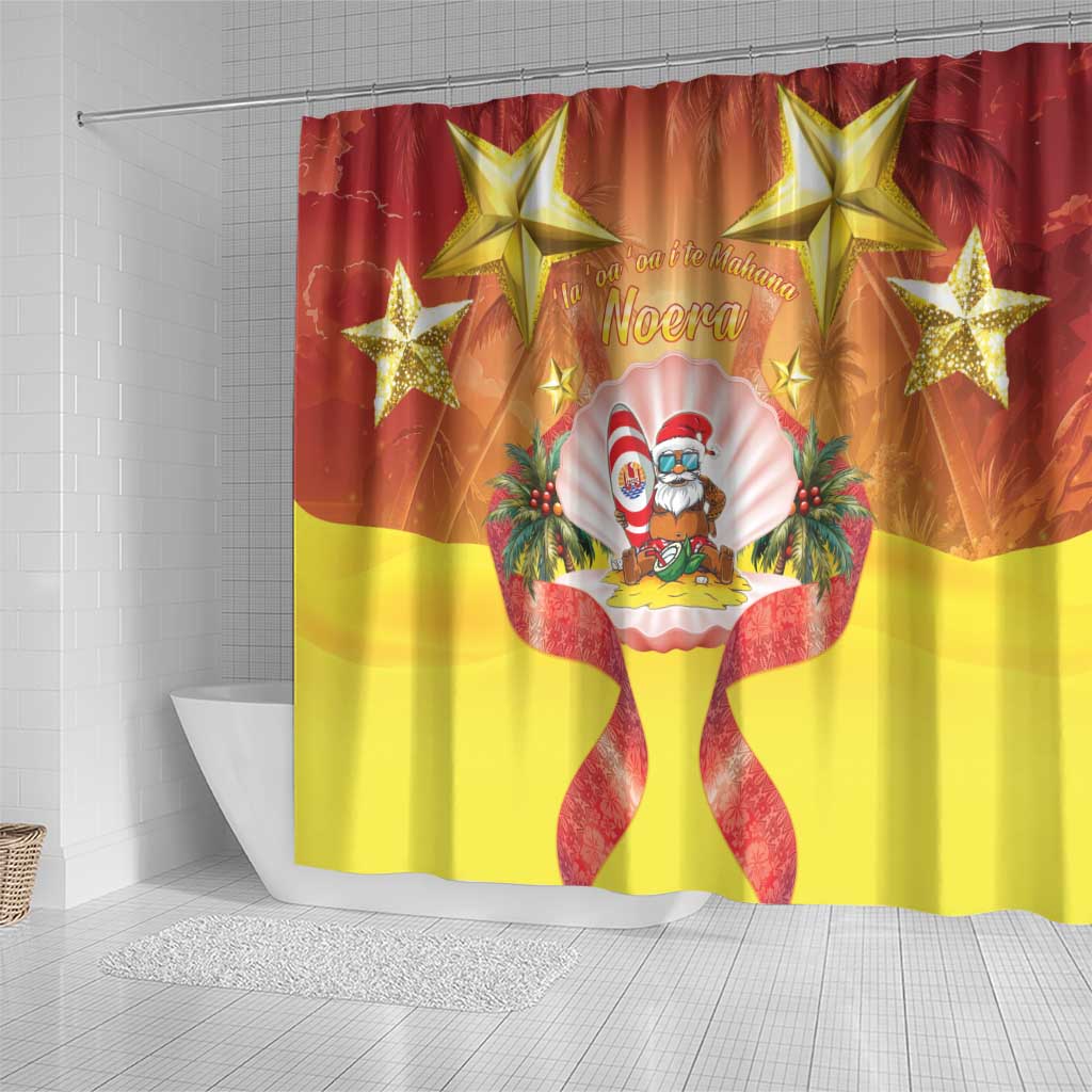 French Polynesia Christmas Shower Curtain Seashell Santa Beach Vibes - Polynesian Pride
