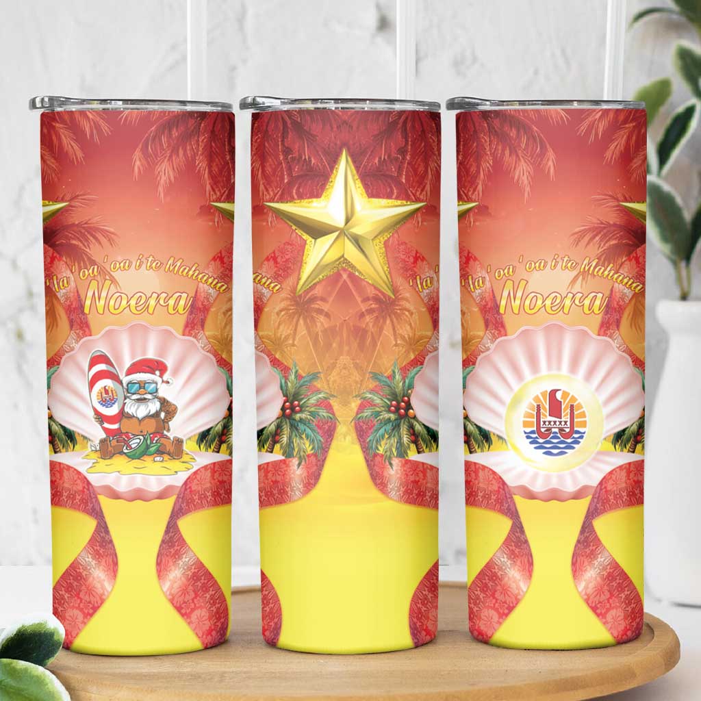 French Polynesia Christmas Skinny Tumbler Seashell Santa Beach Vibes - Polynesian Pride
