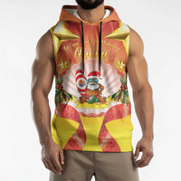 French Polynesia Christmas Sleeveless Hoodie Seashell Santa Beach Vibes - Polynesian Pride