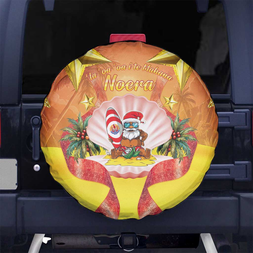 French Polynesia Christmas Spare Tire Cover Seashell Santa Beach Vibes - Polynesian Pride