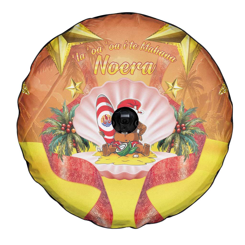 French Polynesia Christmas Spare Tire Cover Seashell Santa Beach Vibes - Polynesian Pride