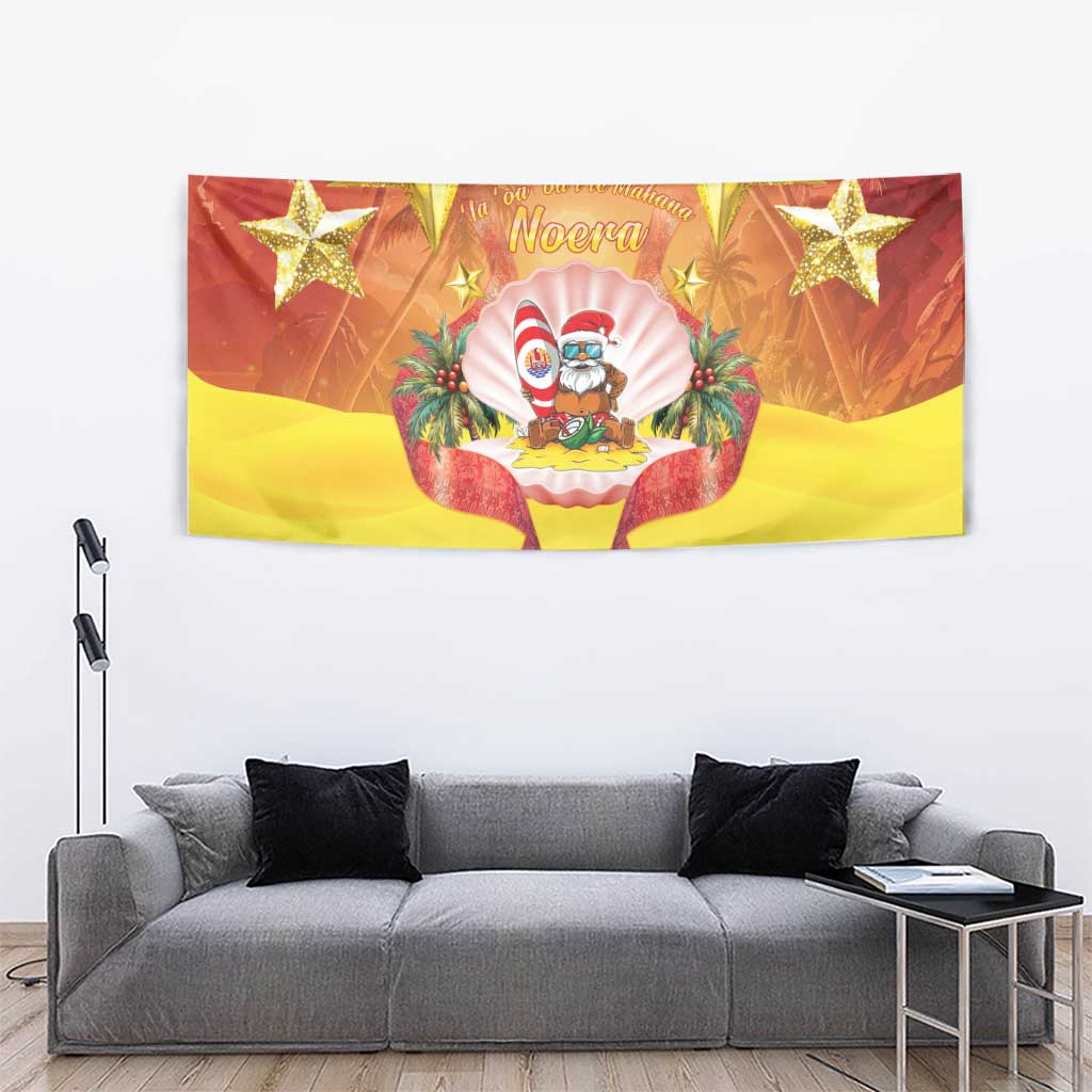French Polynesia Christmas Tapestry Seashell Santa Beach Vibes - Polynesian Pride