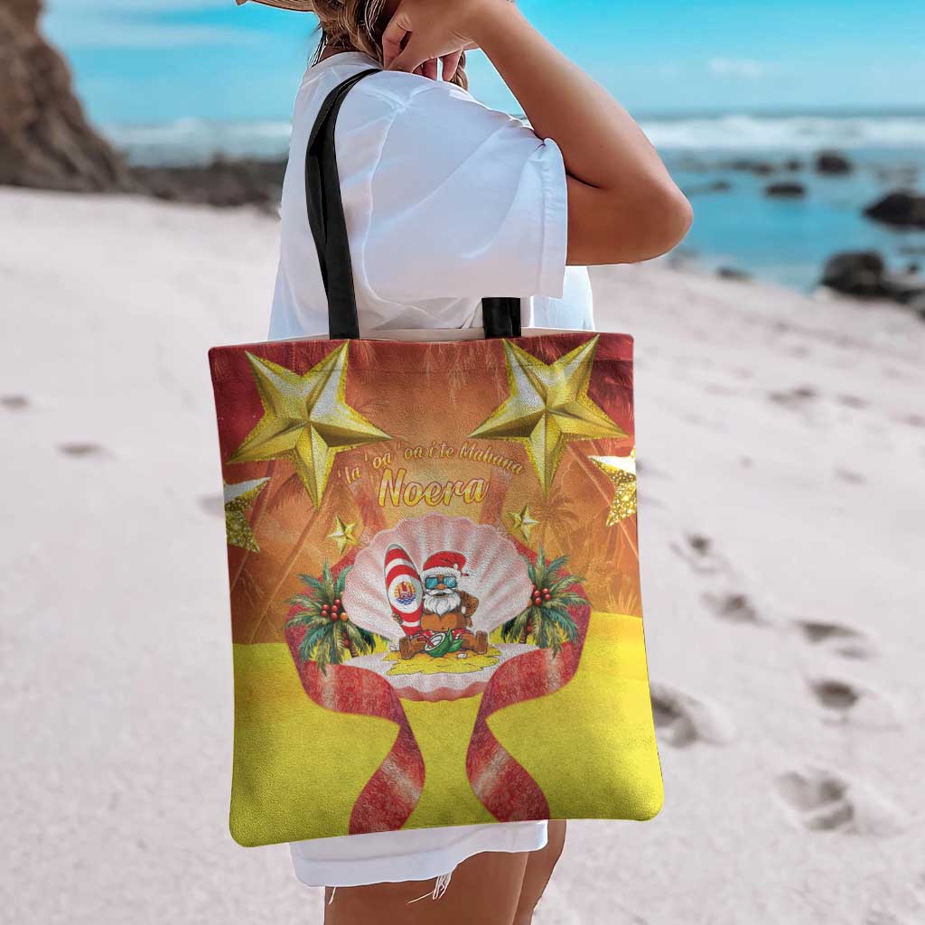 French Polynesia Christmas Tote Bag Seashell Santa Beach Vibes - Polynesian Pride