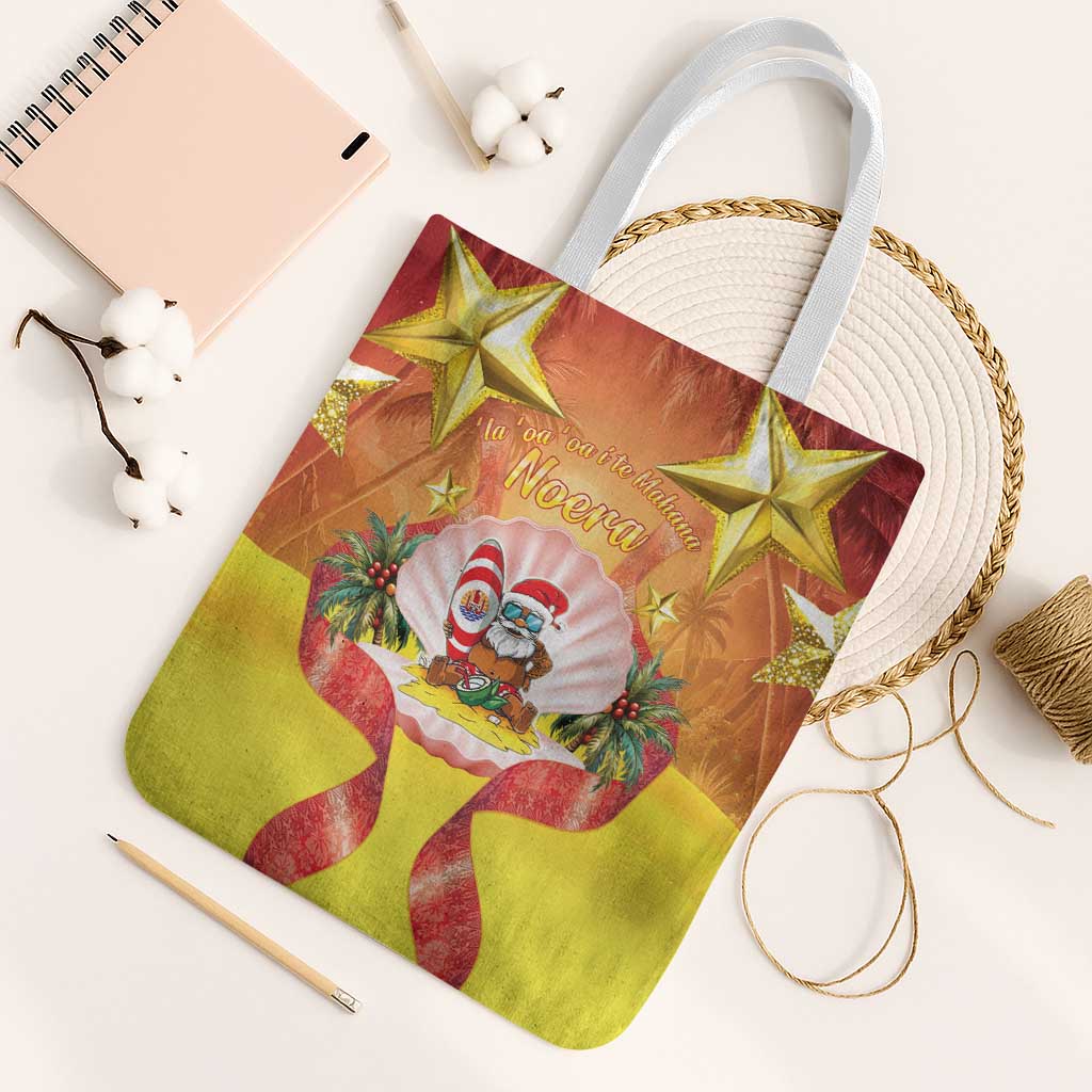 French Polynesia Christmas Tote Bag Seashell Santa Beach Vibes - Polynesian Pride