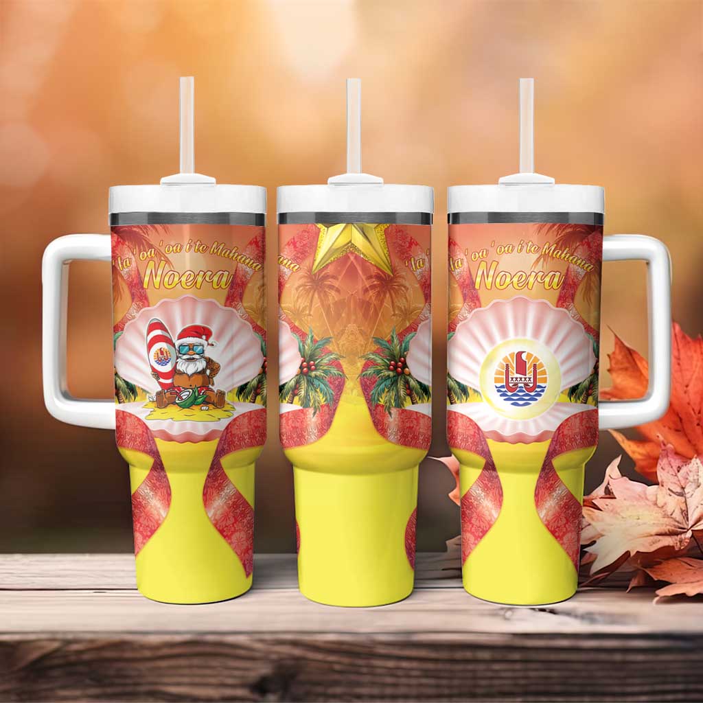 French Polynesia Christmas Tumbler With Handle Seashell Santa Beach Vibes - Polynesian Pride