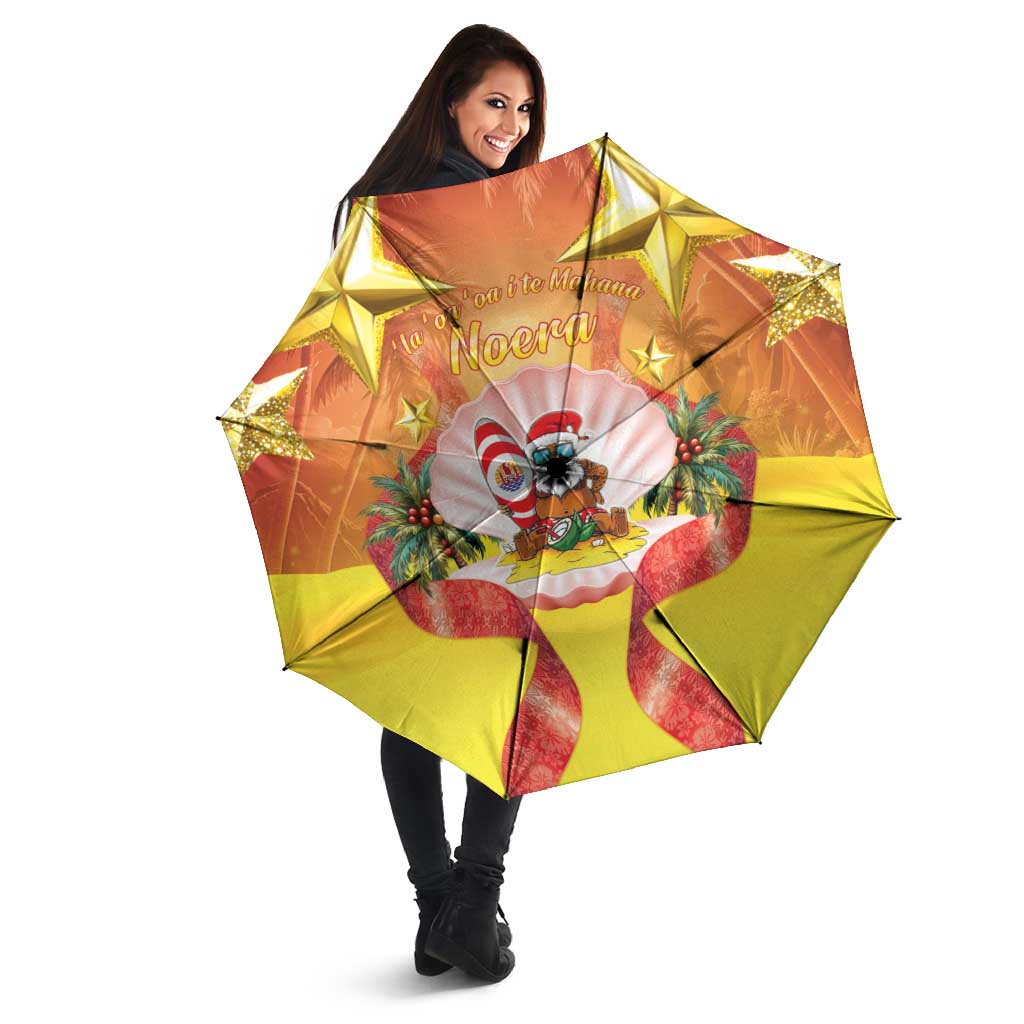 French Polynesia Christmas Umbrella Seashell Santa Beach Vibes - Polynesian Pride