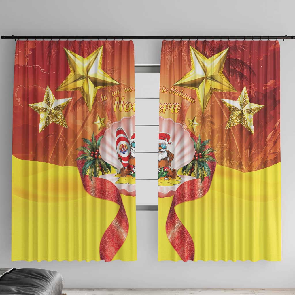 French Polynesia Christmas Window Curtain Seashell Santa Beach Vibes - Polynesian Pride
